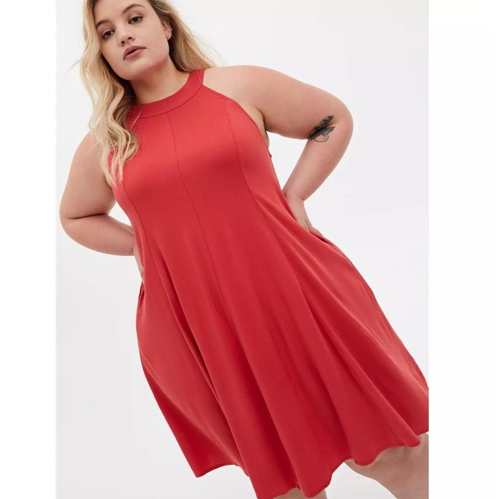Torrid Red Goddess Neck Ribbed Sleeveless Stretchy Knee Length Dress